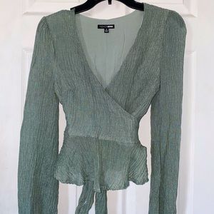 Crinkled Shimmery Tie Back Blouse